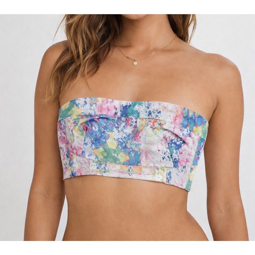 Re:named Women Pink‎ Tie Dye Bandeau Tube Top, Strappy Back, Denim Fabric Small